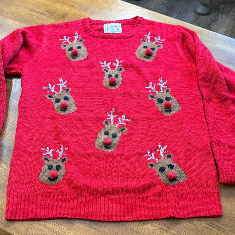 Red Sweater with Reindeer Design